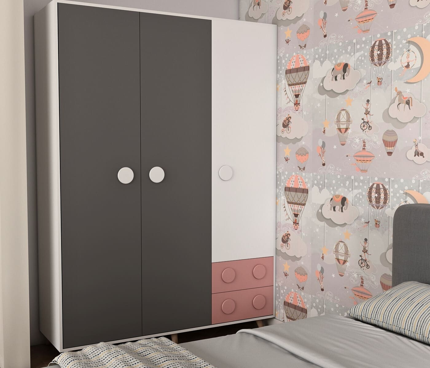 Cloudy 3 Door Kids Wardrobe