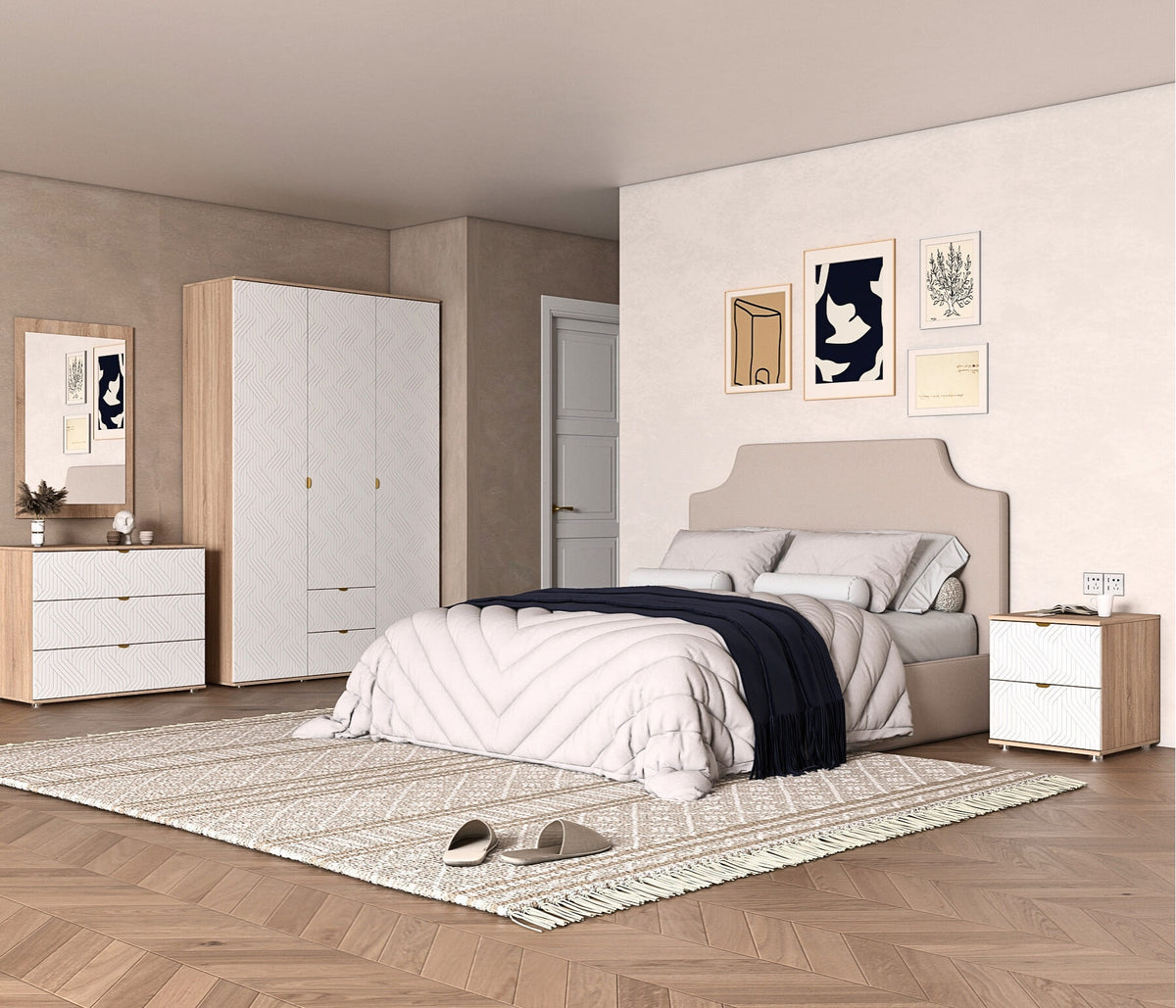Niyra 3 Door Wardrobe 4-Piece Bedroom Set